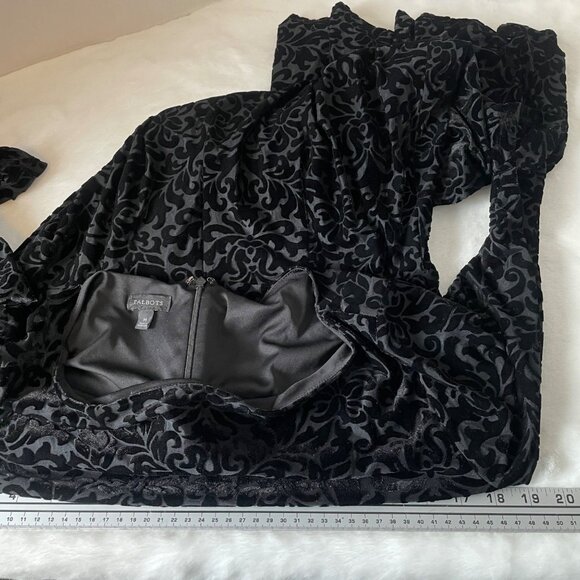 Talbots Women's Black Velvet Flocked Embellished Dress M Velvet Burnout - Picture 8 of 11
